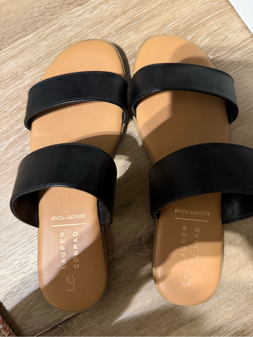 LC Lauren Conrad Black & Tan Double-Strap Slide Sandals